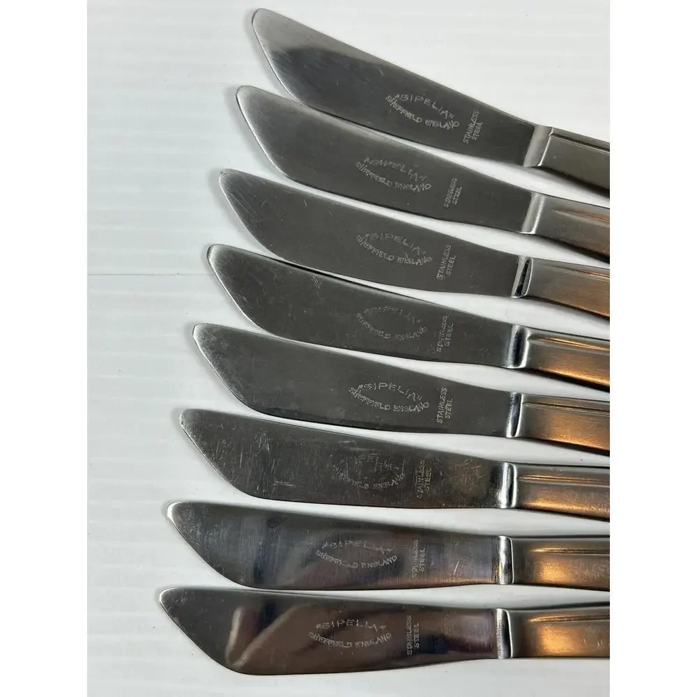 8pc Vintage Sipelia Malta Stainless Steel Dessert Knife Sheffield‎ England MCM